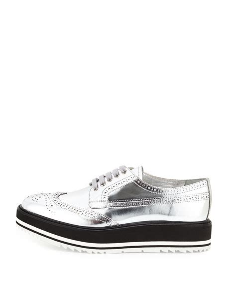 prada men's metallic leather platform wingtips fashion|Prada sole loafers men.